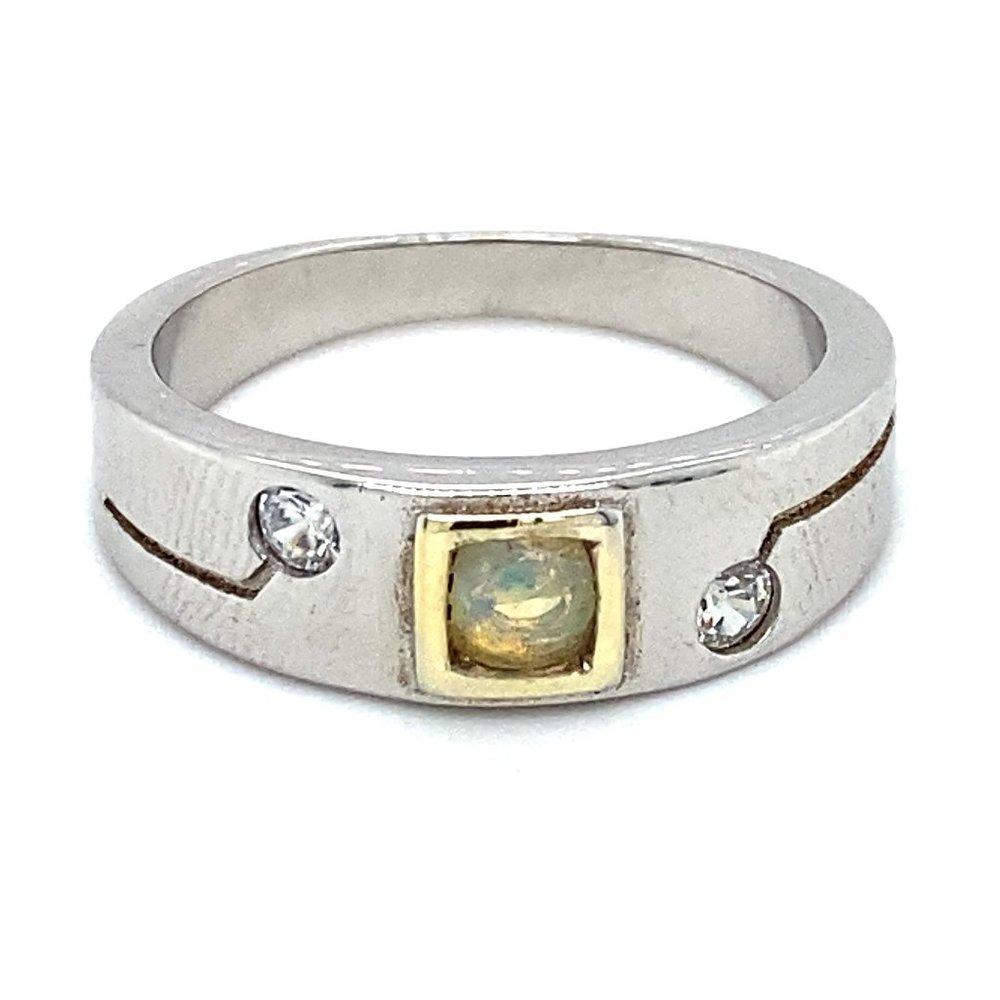 White Opal .20ct Rhodium Finish Solid Silver Ring